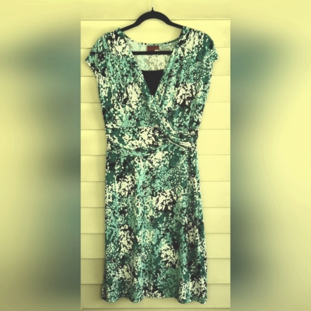 212 MAXI DRESS SLEEVELESS SPLATTER PRINT TEAL BLACK WHITE SIZE SMALL